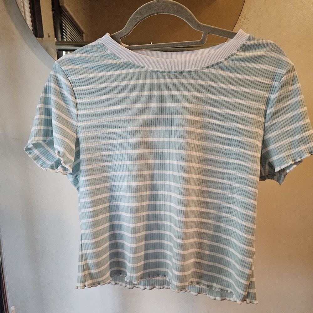 SHEIN - white and teal Striped Crop top